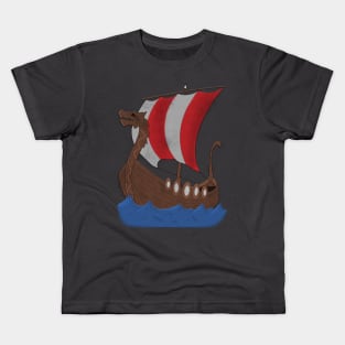 Viking Ship red with water Kids T-Shirt